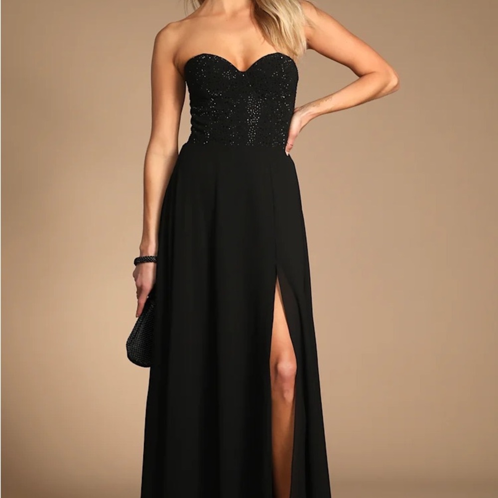 Lulu's Black Strapless Gown with Glitter Bodice